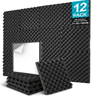 Zdjęcie produktu dla panele akustyczne 12 sztuk, samoprzylepne, 30 x 30 x 3 cm, pianka, do studia nagrań