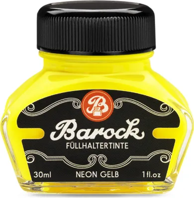 Produktbild von Barock Füllhaltertinte zum Schreiben, Markieren und Zeichnen, Neon Gelb, 30 ml