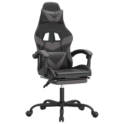 Produktbild von vidaXL Gaming-Stuhl mit Fußstütze Drehbar Schwarz & Grau Kunstleder