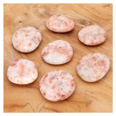Produktbild von Sonnenstein Edelstein Scheibenstein 3-5 cm + Edelsteinkarte | Handschmeichler Taschenstein Massagestein
