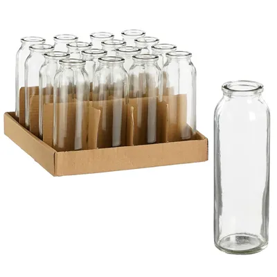 Produktbild von 16 x Glasflaschen H 16 cm - Glasfläschen Deko Vasen Glasvasen Blumenvasen "Designed by Annastore" (12 x Glasfläschen + weißem Dekoband)