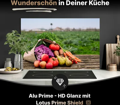 Produktbild von Spritzschutz Küchenrückwand aus Aluminiumverbund Glanz - 3mm - 80x40 cm  - Bunte Vielfalt frischer -Ernte
