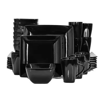 Produktbild von Schwarzes Keramik-Porzellan-Geschirrset, mikrowellengeeignet, spülmaschinenfest, 32-TEILIG