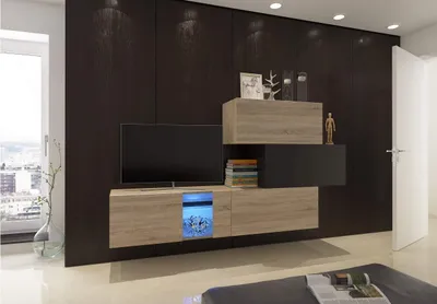 Image de Furnitech Meuble-paroi Salon - Meuble-paroi suspendu Moderne - Étagères et meuble TV - Meubles de salon sans LED (Troja AN85-17BS-HGM40 1A)