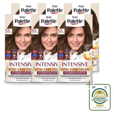 Obrázok produktu pre 6 ks farby na vlasy Poly Palette Vital Care – odtieň 6-0 svetlohnedý – 115 ml – balenie s rezervou – 6 kusov