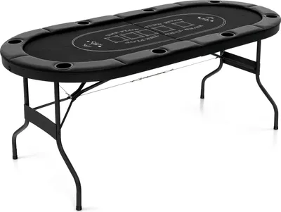 Produktbild von GOPLUS Pokertisch für 8 Spieler, 182 cm Langer, klappbarer Kartenspieltisch mit 8 Getränkehaltern aus Metall, Schwarz