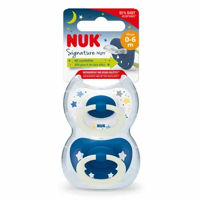Zdjęcie produktu dla Nuk, Signature Night, Smoczek, Gr.1, 2 sztuki (PRODUKT Z NIEMIEC)