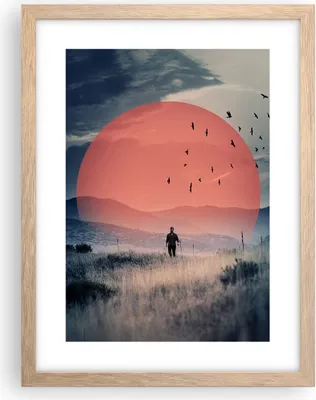 Produktbild von Gerahmtes Poster - Rahmen in heller Eiche - Westen Sonne Landschaft - 30x40 cm - Wand Bild - Wanddeko - Wandbilder - Kunstposter - Wandposter - Bilderrahmen - Bilder - Kunstdruck - P2NPA30x40-5163