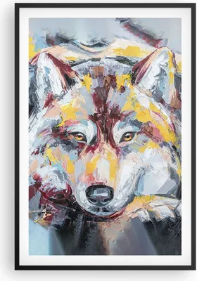 Produktbild von Gerahmtes Poster - Schwarzer Rahmen - Öl Wolf Hund - 61x91,5 cm - Wand Bild - Wanddeko - Wandbilder - Kunstposter - Wandposter - Bilderrahmen - Bilder - Kunstdruck - Wanddekoration - P2BPA61x91-4673