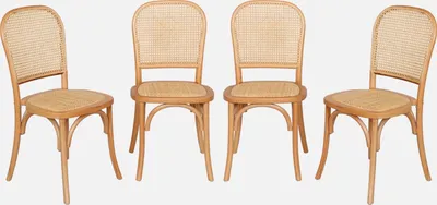 Produktbild von sweeek - 4er-Set Vintage Stühle aus Holz und Rattan-Geflecht - Natur