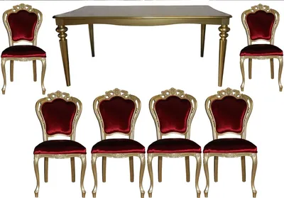 Produktbild von Casa Padrino Barock Luxus Esszimmer Set Bordeaux/Gold - Esstisch + 6 Stühle - Möbel Antik Stil - Luxus Qualität - Limited Edition