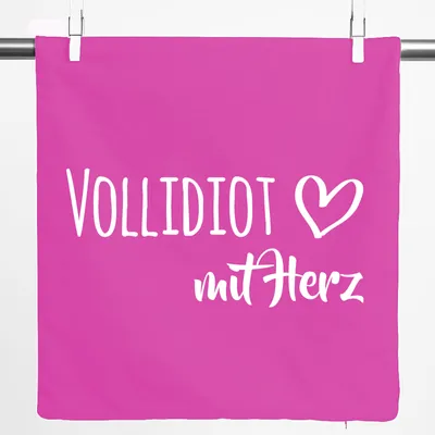 Produktbild von Huuraa Kissenbezug Vollidiot mit Herz 40x40cm Fuchsia Baumwolle Dekokissenbezug Geschenkidee