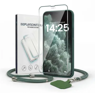 Produktbild von Handyhülle für Apple iPhone 11 Pro Max mit Handykette und 9H Displayglas Displayschutz Band Kordel Hülle Case Schutzhülle Grün