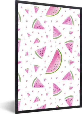 Produktbild von MuchoWow® Gerahmtes Poster Wassermelone - Aquarell - Pastell 40x60 cm - Poster mit Schwarzem Bilderrahmen Wandposter Rahmen Foto Bilder - Papierdruck - Wandbilder