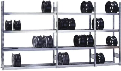 Produktbild von Felgenregal GRIP Stecksystem | Grundregal | Tall | HxBxT 200x88x30cm | 4 Ebenen | Fachlast 250kg | Verzinkt