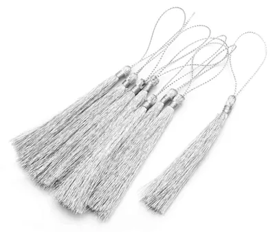 Produktbild von Vintageparts Quasten Nylon silberfarben glänzend 90 mm für Ketten und Schlüsselanhänger, 8 Stück