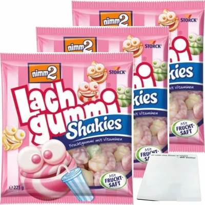 Produktbild von nimm 2 Lachgummi Shakies 3er Pack (3x225g Packung) + usy Block