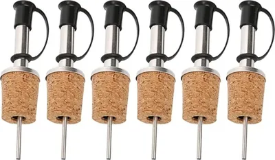 Immagine prodotto di set di 6 versatori per bottiglie in acciaio inox con tappo protettivo e tappo di sughero | versatore per vino con tappo | dispenser con tappo | versatore per liquori | tappi per bottiglie di olio | versatore per grappa