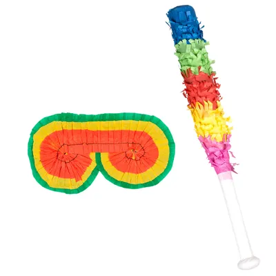 Produktbild von Set Piñata Augenbinde und Schlagstock 43 cm
