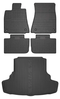 Image de Tapis en caoutchouc + bac de coffre pour Lexus IS III 2013-2020 (berline, plancher fixe) – 5 pièces, noirs, sur mesure