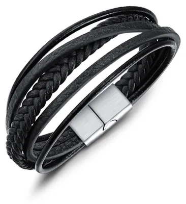 Produktbild von Lederarmband Männer Herren 20cm Magnetverschluss Bändchen Schmuck Accessoire Sicherheitsverschluss | schwarz