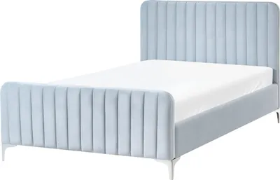 Produktbild von BELIANI Polsterbett Hellblau Samtstoff mit Lattenrost 120 x 200 cm Hohes Gestepptes Kopf- und Fußteil Modern Glamourös Doppelbett Schlafzimmer