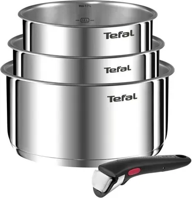 Zdjęcie produktu dla TEFAL INGENIO EMOTION Zestaw 3 rondli 16/18/20 cm + 1 uchwyt - Stal nierdzewna - Wszystkie rodzaje płyt, w tym indukcja L896S404