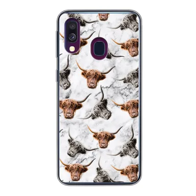 Produktbild von MuchoWow® Handyhülle Schutzhülle Hülle für Samsung Galaxy A40 Schottischer Highlander - Kuh - Marmor Silikon Softcase Handy Hülle - Handy-Tasche