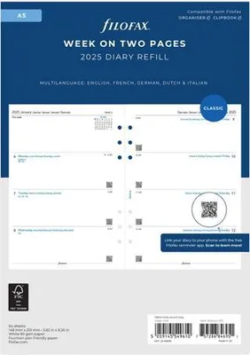 Produktbild von FILOFAX Kalendereinlage 2025 - A5 - 1 Woche = 2 Seiten - weiss mehrsprachig - 25-68516