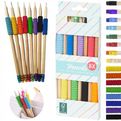 Produktbild von DLP Industry B.V. Bleistift Set – 8 Stück – Holzbleistifte mit farbigem Radiergummi & Griff – Ergonomisch & Ideal für Schule, Büro & Zeichnen