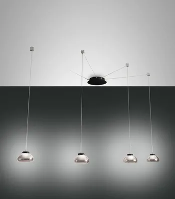 Produktbild von Fabas Luce Arabella LED Glas-Pendelleuchte 4-flammig Rauchfarben