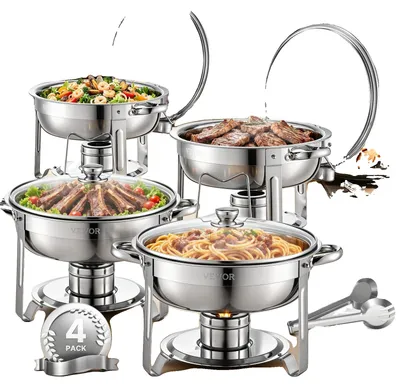 Zdjęcie produktu dla Podgrzewacz Do Potraw Vevor Chafing Dish Bufet 4 Pojemniki Stal Nierdzewna