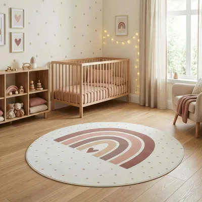 Produktbild von Carpettex Kinderteppich mit Boho Motiv, große Spielfläche, detailreiches Design für fantasievolles Spielen, Größe: 200 cm Rund, Farbe: Creme-2