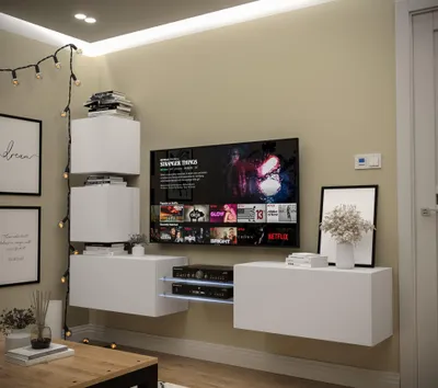 Immagine prodotto di Furnitech Parete attrezzata soggiorno - Parete attrezzata moderna - Parete attrezzata soggiorno con mensole e mobile TV - Mobile soggiorno senza LED (AN100-21W-M3-1C)