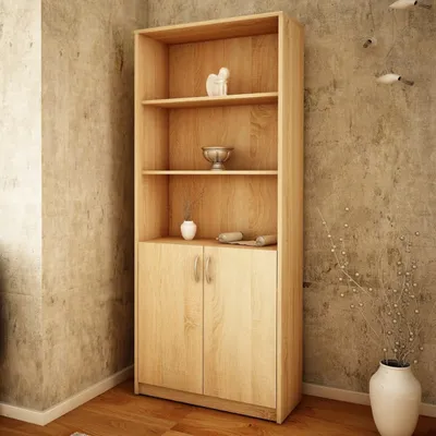 Produktbild von Bücherregal mit 5 Ebenen und 2 Türen Mehrzweckschrank Haushaltsschrank mit 4 Einlegeböden, ideal für Schlafzimmer, Wohnzimmer, Flur sonoma
