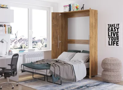 Produktbild von Wandbett Schrankbett TEDDY 120x200 Burgunder Eiche Vertikal Wandklappbett, Schrankklappbett, Schrank mit integriertem Klappbett, Funktionsbett inkl. Lattenrost
