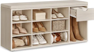 Produktbild von VASAGLE Schuhbank, 1 Schublade und 10 offene Fächern, Naturbeige-Cappuccinobeige