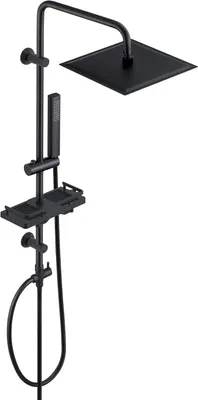 Produktbild von Regendusche Duschsystem Wassersparend, Edelstahl Duschset ohne Armatur mit Verstellbarer Duschstange, Kopfbrause 20x20 cm und Duschablage Schwarz