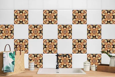 Produktbild von 24 Stück Laminierter Sticker Aufkleber Küchen Wandfliesen Bad Deko Motive Braun Spanien 20 x 20 cm