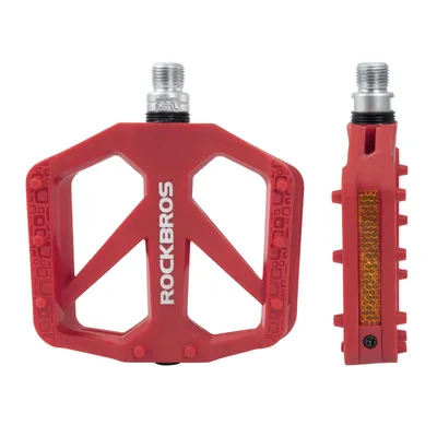 Productafbeelding van ROCKBROS mountainbike pedalen, 9/16", antislip nylonvezel MTB pedalen met reflectoren en afgedichte lagers, lichtgewicht en breed platform, rood