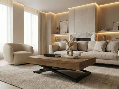 Produktbild von Couchtisch Höhenverstellbar und Ausziehbar Cavetta U - Wohnzimmertisch Esstisch Multifunktionstisch mit Schwarzem Metallgestell 120-200/80/27-76 cm Lefkas Eiche