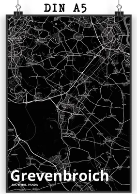 Produktbild von Mr. & Mrs. Panda Bild Grevenbroich DIN A5 - Geschenk, Wandbild, Stadt Dorf Karte Landkarte Map Stadtplan, drucke, wanddeko, Plakat, Kunstdruck