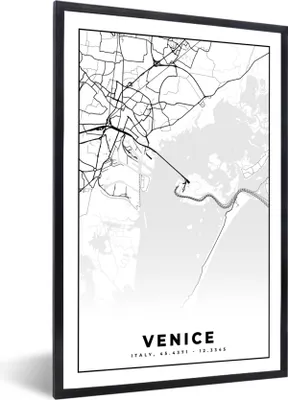 Produktbild von MuchoWow® Gerahmtes Poster Venedig - Karte - Stadtplan - Schwarz und weiß - Karte 60x90 cm - Poster mit Schwarzem Bilderrahmen Wandposter Rahmen Foto Bilder - Kunst