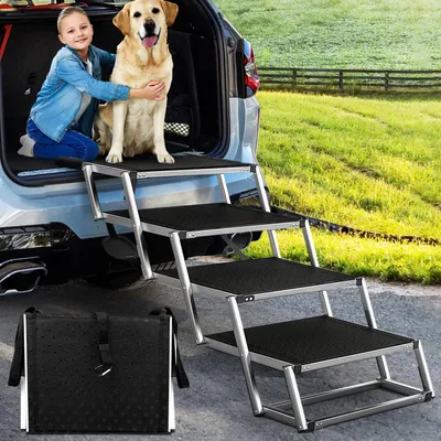 Image de Escalier pour chien, 4 marches, pliable, extra large, jusqu'à 100 kg, pour voiture, SUV, camion
