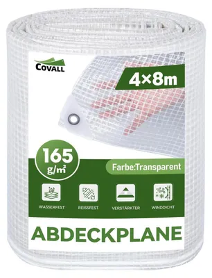 Produktbild von Abdeckplane Transparent mit Ösen 4x8m Wasserdicht Reißfest 165GSM UV-stabilisiert