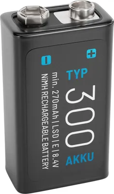 Produktbild von ABSINA 9V Akku Block wiederaufladbar 300 mit geringer Selbstentladung - 9V Blockbatterie Akku NiMH mit min. 270mAh & 8,4V