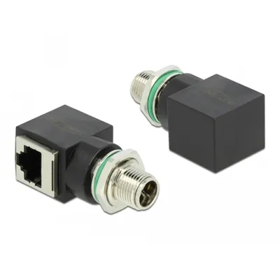 Produktbild von Delock Netzwerkadapter M12 8 Pin X-kodiert Stecker zu RJ45 Buchse
