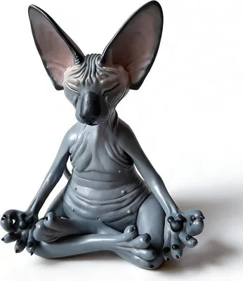 Obrázek produktu pro Soška kočky plemene Sphynx, soška kočky, meditující Buddha, kočka do zahrady, do kanceláře a obývacího pokoje, černá