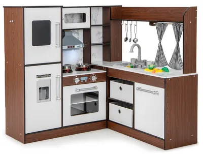 Immagine prodotto di Cucina giocattolo - Marrone - Con pompa dell'acqua e suoni - In legno - Giocattolo educativo per bambini - Gioco di finzione
