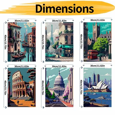 Image de Kit de peinture par numéros, 6 pièces, paysage de château, sur toile, pour adultes